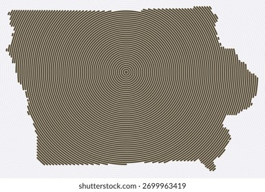 Anillos con forma de Iowa. Mapa de estado formado por círculos apilados. Diseño de forma de límite de Iowa. Ilustración vectorial artística.