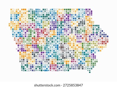 Iowa, forma de la construcción de estado de las células de color. Mapa de estilo digital del Iowa sobre fondo blanco. Bloques cuadrados de tamaño Pequeño. Ilustración vectorial creativa.