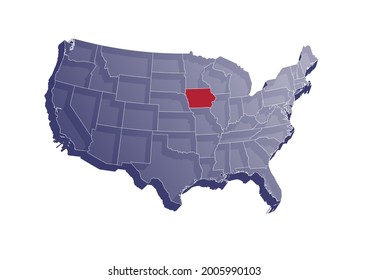 Iowa shown on semitransparent vector map of the USA. Vector map of Iowa . File is suitable for editing and prints of all sizes.