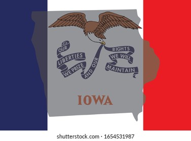Iowa silhouette on state flag background