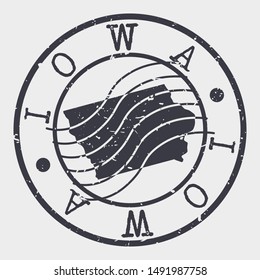 Iowa Stamp Postal. Map Silhouette Seal. Passport Round Design. Vector Icon. Design Retro Travel.
