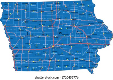 Iowa state detailed political map