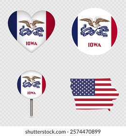 Iowa State Flag Icons Pack. Vector illustration.