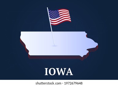 Iowa state Isometric map and USA national flag 3D isometric shape of us state Vector Illustration