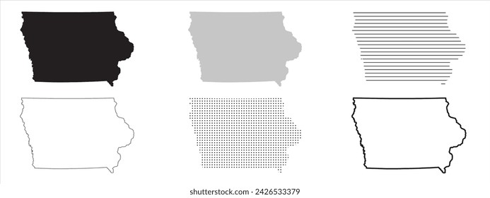 Iowa State Map Black. Iowa map silhouette isolated on transparent background. Vector Illustration. Variants.