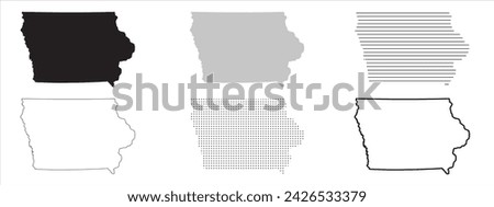 Iowa State Map Black. Iowa map silhouette isolated on transparent background. Vector Illustration. Variants.