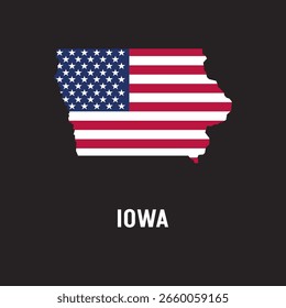 Contorno do mapa do estado de Iowa. No estilo da bandeira dos EUA.