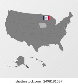 Iowa state map with flagpole. Vector illustration.