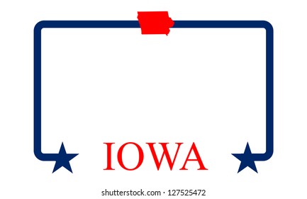 Iowa state map, frame and name.