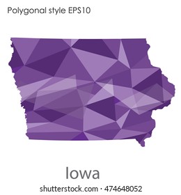 Iowa state map in geometric polygonal style.Abstract gems triangle,modern design background. Vector illustration EPS10