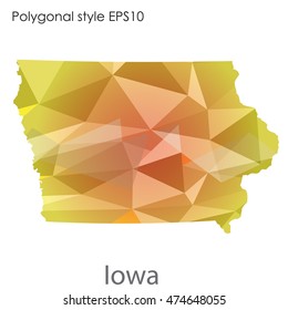 Iowa state map in geometric polygonal style.Abstract gems triangle,modern design background. Vector illustration EPS10