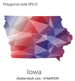 Iowa state map in geometric polygonal style.Abstract gems triangle,modern design background. Vector illustration EPS10