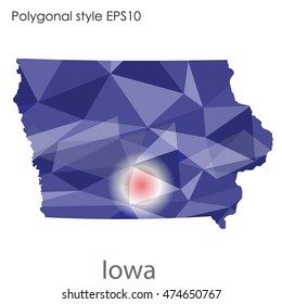 Iowa state map in geometric polygonal style.Abstract gems triangle,modern design background. Vector illustration EPS10