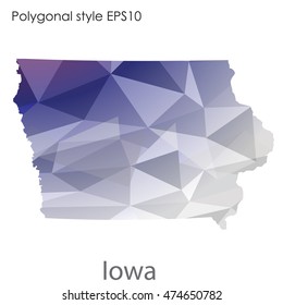 Iowa state map in geometric polygonal style.Abstract gems triangle,modern design background. Vector illustration EPS10