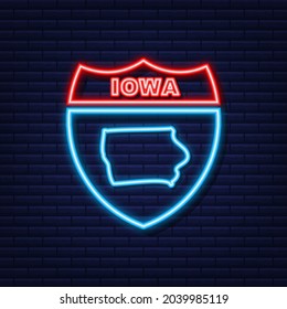 Iowa state map outline neon icon. Vector illustration.