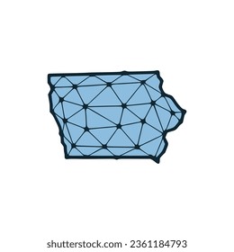 Iowa state map polygonal illustration made of lines and dots, isolated on white background. US state low poly design