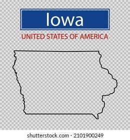 Iowa state outline map on a transparent background, United States of America line icon, map borders of the USA Iowa state.