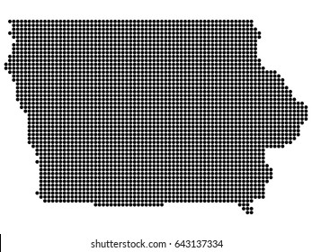 Iowa state print, map. White background, black dots.