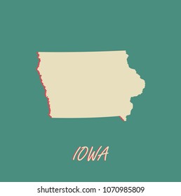 Iowa state of US map vector outlines illustration in a three dimensional grunge background