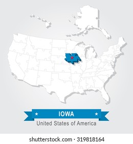 Iowa state. USA administrative map.