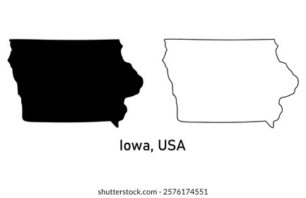 Iowa state, USA map in outline style, black color, gray color