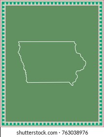 Iowa state of USA map vector outline illustration in green background