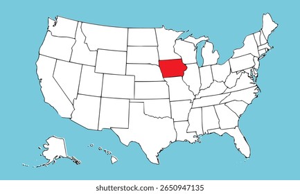 Iowa State, USA, vector map isolated on United states map. High detailed illustration. Flat style. Vector illustration