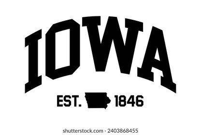 Iowa typography design with map vector. Editable college t-shirt design printable text effect vector	