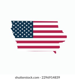iowa US Blank Map Vector Template With American Flag. Color and Outline Isolated on White Background. easy to edit