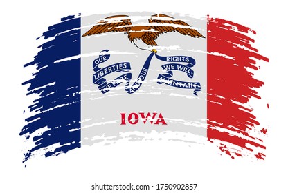 Iowa US flag in grunge brush stroke, vector image