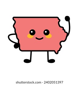 Iowa a US state color element. Smiling cartoon character. United state of America. Map with county borders.
