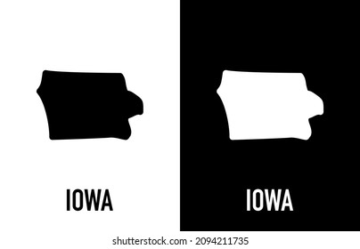 Iowa - U.S. state. Contour line in white and black color on two face background. Map of The United States of America. Vector illustration.