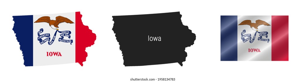Iowa US state map with masked flag. Detailed silhouette. Waving flag. Vector illustration isolated on white.