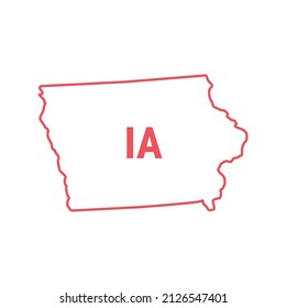 Iowa US state map red outline border. Vector illustration isolated on white. Two-letter state abbreviation. Editable stroke. Adjust line weight.