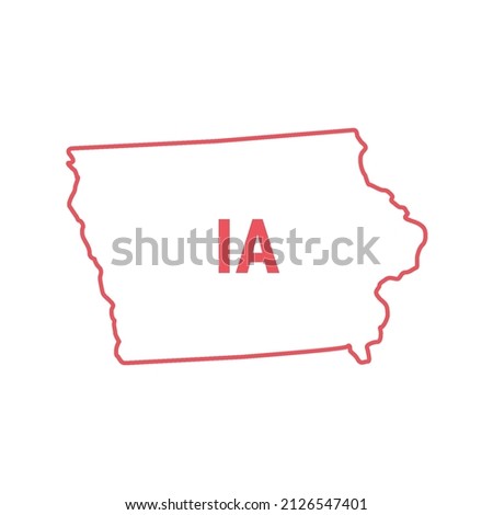 Iowa US state map red outline border. Vector illustration isolated on white. Two-letter state abbreviation. Editable stroke. Adjust line weight.