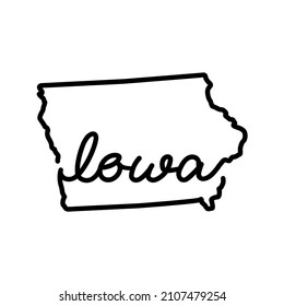 Iowa US state outline map with the handwritten state name. Continuous line drawing of patriotic home sign. A love for a small homeland. T-shirt print idea. Vector illustration.