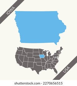 iowa usa blank map blue