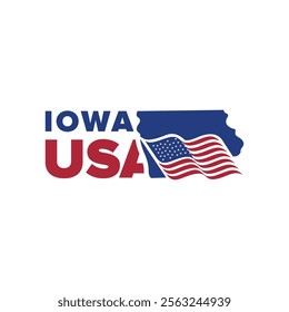 Iowa USA city logo with city map elements and United States flag for business identity and screen printing on t-shirts, shirts, etc.