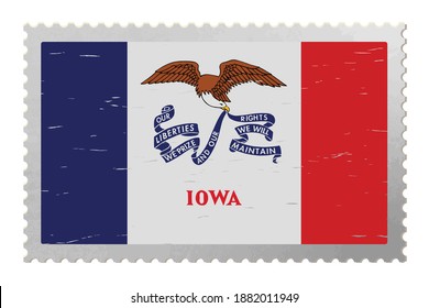 Iowa USA flag on old postage stamp, vector