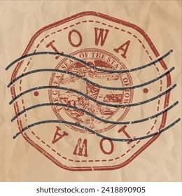Iowa, USA Stamp Travel Passport. Design Retro Symbol Country. Old Vintage Postmark.