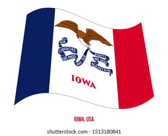 Iowa (USA State) Flag Waving Vector Illustration on White Background. Flag of the United States of America.
