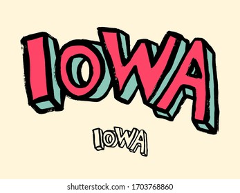 Iowa USA State Grunge Lettering. Word Name Iowa. Retro vintage colors. Hand Painted Brush Lettering Calligraphy. Logo for social media. Template icon