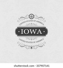 Iowa USA State.Vintage frame.