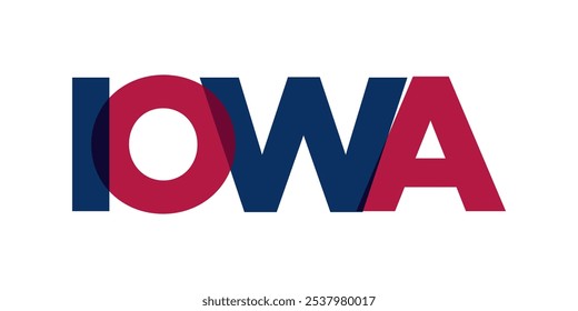 Iowa, USA tipografía diseño de eslogan. Logo de América con letras de ciudad gráficas para impresión y Web.