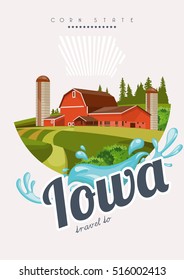 Iowa vector card. United States of America greeting travel poster. 