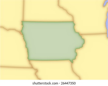 Iowa, vector map, with borders of surrounding states. 5 named layers, fully editable.