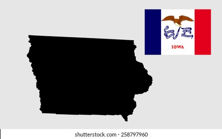Iowa vector map and flag isolated on white background. High detailed silhouette illustration. Iowa, (USA  ) state flag vector, original and simple Iowa flag isolated in official colors and Proportion.
