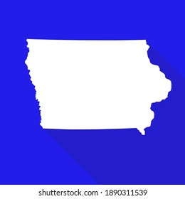 Iowa vector map flat simple style long shadow blue background. 