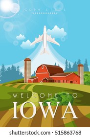 Iowa vector poster. USA banner with state symbols. United States of America card.
