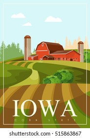 Iowa vector poster. USA banner with state symbols. United States of America card.